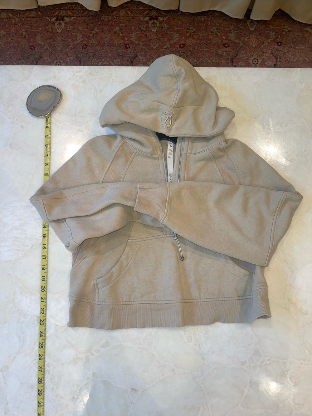 Lululemon Scuba Half-Zip Hoodie Cropped Sweatshirt in neutral beige color sz 4 - Picture 9 of 13